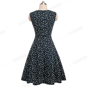 Gražus-amžinai Retro 1950 Gėlių Spausdinti Apvalios Kaklo vestidos Rankovių-Line Moterų Blyksnius Šalies Moterų Pavasario Dress A086