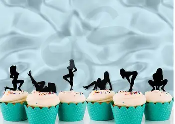 Blizgučiai juoda sexy lady cupcake rėžtuvės Bachelorette nuotakos baby shower dantų krapštuką vestuvių, gimtadienio dekoras