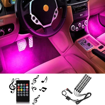 Automobilio LED Juostelės Žibintai, 48LED RGB 5050SMD Juostelės Šviesos Brūkšnys Grindų, Koja LED Juostelė Dekoratyvinė Šviesos Muzikos garso Kontrolė Automobilių, Namų