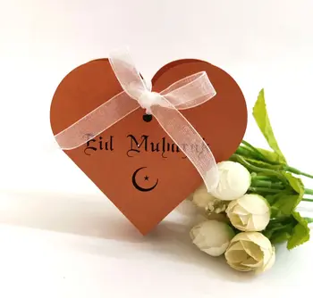 Širdies Eid Mubarakas Saldainių Dėžutės Musulmonų Ramadano Festivalis Popieriaus Pakavimo Dovanų Dėžutė su Kaspinu Saldžiųjų Dovanų Maišelis Šalies Apdaila