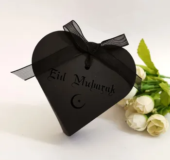 Širdies Eid Mubarakas Saldainių Dėžutės Musulmonų Ramadano Festivalis Popieriaus Pakavimo Dovanų Dėžutė su Kaspinu Saldžiųjų Dovanų Maišelis Šalies Apdaila