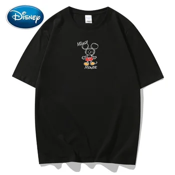 Disney Elegantiškos Mados Mickey Mouse Animacinių Filmų Laišką Išspausdinti O-Kaklo Megztinis Tee Porų Vienodų Moterų Marškinėliai Trumpomis Rankovėmis Top 10 Spalvų