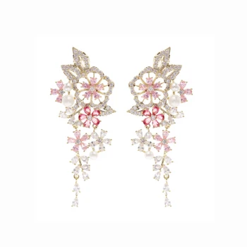Sinzry prabanga kubinis cirkonis sparno gėlių kutas šviesus šalis, lašas auskarai elegantiškas lady kostiumas vestuvių papuošalai