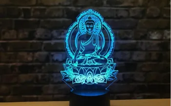 Sakyamuni Budos 3D Iliuzija Lempa Usb Touch Remote 