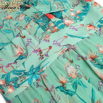 MoaaYina Mados Dizaineris suknelė Vasaros Moterų Suknelė trumpomis rankovėmis V-Kaklo Zawalcowany Gėlių Spausdinti Šifono Suknelės