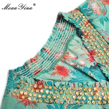 MoaaYina Mados Dizaineris suknelė Vasaros Moterų Suknelė trumpomis rankovėmis V-Kaklo Zawalcowany Gėlių Spausdinti Šifono Suknelės