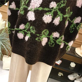 Pavasarį ir Rudenį 2020 naujas žakardo trikotažas prarasti atsitiktinis ilgomis rankovėmis megztinis ilgas žiemos megztinis korėjos O-Kaklo Puloveriai