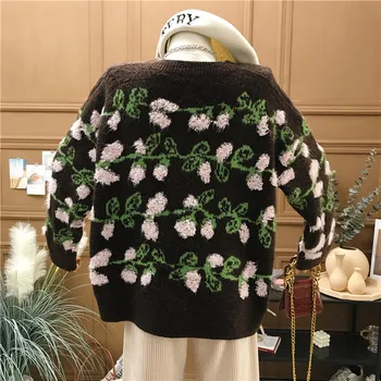 Pavasarį ir Rudenį 2020 naujas žakardo trikotažas prarasti atsitiktinis ilgomis rankovėmis megztinis ilgas žiemos megztinis korėjos O-Kaklo Puloveriai