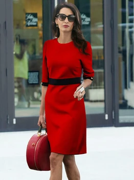 Princesė Raudona Moterų Suknelė Pusė Rankovės OLIS Office Lady Suknelės