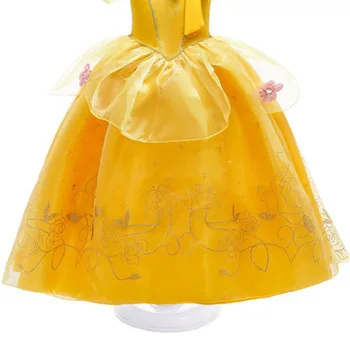 Mergaitė Gražuolė Suknelė be Rankovių Gėlių Vaikų Šalis Princesė Kostiumas Vaikams Grožio ir Žvėrys Halloween Carnival 