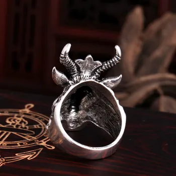 Pakabukai Didelis Ožkų Galvos juostos Žiedas vyrams neo-gothic black metalo magija Pentagram emblemos žiedai groot siela vyrų papuošalai pakabukas bague