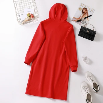 Aksomo Veliūras negabaritinių marškinėlius hoodie moterų raudona plius dydis xxl, 3xl 4xl 5xl gobtuvu ilgomis rankovėmis ilgai viršūnes su kišenėmis rudenį