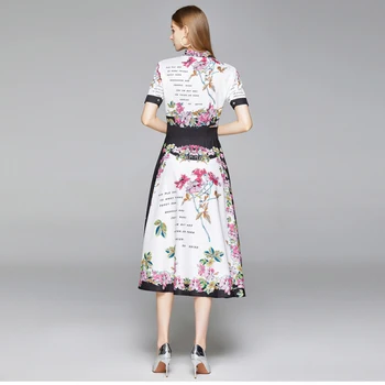 Mados kilimo ir tūpimo Tako 2020 Metų Vasaros Midi Suknelė Moterims trumpomis rankovėmis Lankas Apykaklės Gėlių Grandinės Spausdinti Vintage Suknelė Moterų Šventė-Line Suknelė