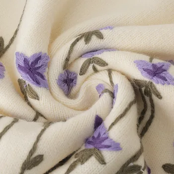 Girly Siuvinėjimo Violetinė Gėlių Megztinis Džemperis O-Kaklo, Ilgomis Rankovėmis Rudenį, Žiemą, Laisvas Megztinis, C-103