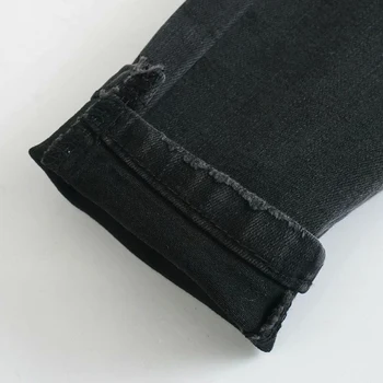 ZA 2020 naują pavasario rudens Juoda Liesas džinsus medvilnės Kelnės Moterims Aukšto Juosmens, Tiesios Kelnės vientisos spalvos Atsitiktinis kelnės streetwear