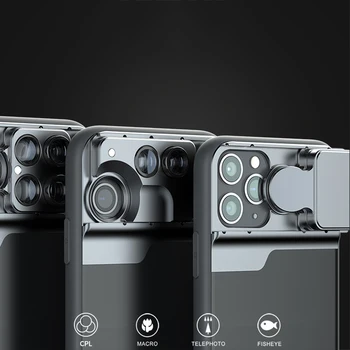 TOKOHANSUN Fotoaparato Lęšis Iphone 11 Pro Max 5 in 1 Telefonų Atveju Žuvies Akis Plataus Kampo 10X Macro 20X Lente Para Celular Fisheye