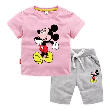 Naujas Disney Mickey Mouse Berniuko Drabužių Rinkinys Vaikams Tees T-Shirt+Atsitiktinis Kelnės 2 Gabalas Mergina Aprangos Komplektai Vaikams, Sportiniai