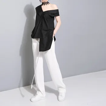 2020 Naujas Cool Dizaino Moterų Palaidinė Nereguliarus Kryžiaus Pečių Marškinėliai Pavasario Vasaros Moterų Marškinėliai Moteriška Blusas Viršūnes Moterų Streetwear