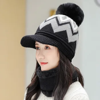Hat Moterų Žiemos Naujų korėjos Versija Šimtą Megztos Kepurės Saldus Mielas Šiltas Vilnos Kaklo Rožinės spalvos Skrybėlę Rinkinys