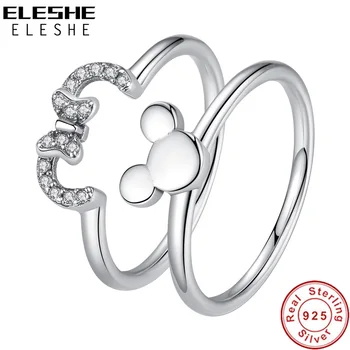 ELESHE Originalius Papuošalus 925 Sterlingas Sidabro Amžinai Širdies Minnie Žiedai CZ Kristalų Vestuviniai Žiedai Moterų Mados Piršto Žiedai