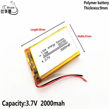 Geras Qulity Litro energijos baterija 3.7 V,2000mAH 903759 Polimeras ličio jonų / Li-ion baterija tablet pc BANKAS,GPS,mp3,mp4