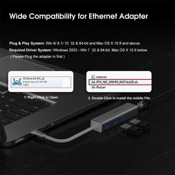 EDUP USB C HUB 1000Mbps 3 jungtys USB 3.0 Tipo C HUB USB į Rj45 Gigabit Ethernet Adapter MacBook 