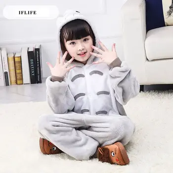 Gyvūnų Kigurumi Totoro Kostiumas Suaugusiųjų Mergaitė vaikai Onesie Flanelė Helovinas Moterų Anime Jumpsuit Nuslėpti Onepiece Kombinezonas