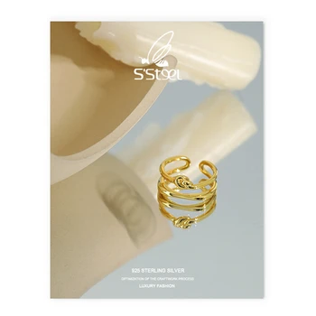 S'STEEL Bowkont Žiedai 925 Sterlingas Sidabro Moterų korėjos Minimalistinio Nereguliarus Aukso Dizaineris Atidarymo Žiedas Anillos Mujer Papuošalai