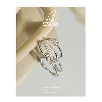 S'STEEL Bowkont Žiedai 925 Sterlingas Sidabro Moterų korėjos Minimalistinio Nereguliarus Aukso Dizaineris Atidarymo Žiedas Anillos Mujer Papuošalai
