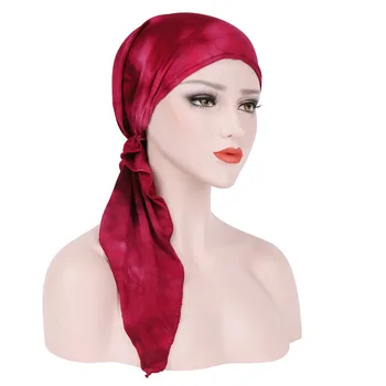 Elastinės medvilnės turbaną šalikas spausdinti apvyniokite galvą skara Skrybėlės musulmonų turbaną variklio dangčio moterų Vidinis Hijab Skrybėlę moterų turbantes kepurės