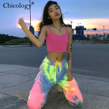 Chicology Neon Kaklaraištis Dažų Poilsiu Aukšto Juosmens Ilgai Baggy Pants Moterų Sweatpants Laisvas Kelnes 2020 M. Žiemą, Rudenį Drabužių Streetwear