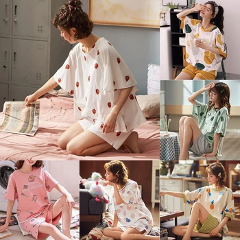 Seksualus, Mielas Sleepwear 2VNT Pižama Nustatyti Moterų Marškinėliai Ir Šortai Spausdinti naktiniai drabužiai Laisvi Intymus apatinis Trikotažas Pižamos Homewear