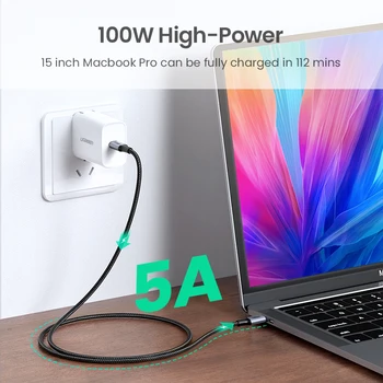Ugreen 100W 5A usb c su usb c tipo kabelis 90 laipsnių PD įkroviklio MacBook, ipad Samsung 