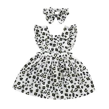 2-7Years 2VNT Vaikams Baby Girl Rankovių Pynimas Leopard Šalis Suknelė Vasaros Drabužių 2-7Y