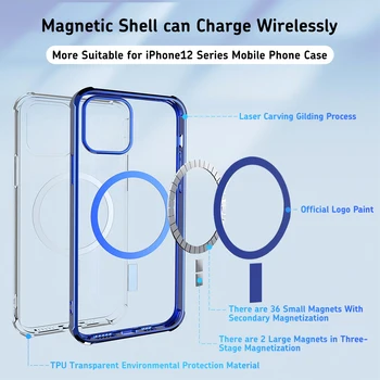 Magnetinio Skaidrus Atveju iPhone 12pro Max 11 Pro Max 12 Mini Aišku Dangtelį Atveju Magsafing Paramos Belaidžio Įkrovimo