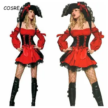 Karibų Piratų Kostiumų Moteris Suknelė Mergaitėms Moterų Skrybėlę Karoliai Šalies Cosplay Kostiumų Vaikams, Vaikų Drabužiai Helovinas Dress
