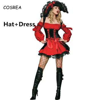 Karibų Piratų Kostiumų Moteris Suknelė Mergaitėms Moterų Skrybėlę Karoliai Šalies Cosplay Kostiumų Vaikams, Vaikų Drabužiai Helovinas Dress
