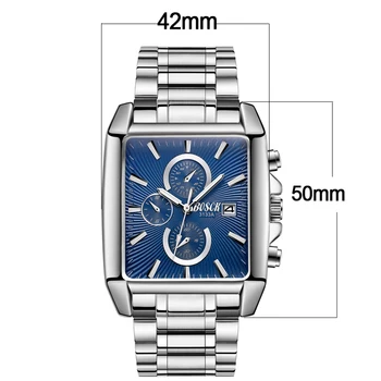 Stačiakampis Mados Vyrų Laikrodis Nerūdijančio Plieno Watchband Atsitiktinis Verslo Laikrodžiai Sporto Vandeniui Didelis Ciferblatas Laikrodis Vyrų Laikrodžiai