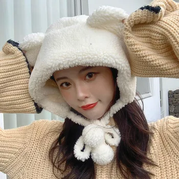 Hat mielas lokys ausis pūkuotas minkštas mergina Baotou skrybėlę vaikų rudens žiemos korėjos versija, Japonijos šiltas ausų apsaugos skrybėlę