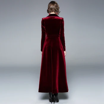 Moterų Aksomo Long-coat, Mados 2019 M. Rudenį ilgomis rankovėmis Kailis Atsitiktinis Paltas Tranšėjos Paltai Bordo Office Lady Prarasti Švarkelis