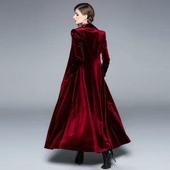 Moterų Aksomo Long-coat, Mados 2019 M. Rudenį ilgomis rankovėmis Kailis Atsitiktinis Paltas Tranšėjos Paltai Bordo Office Lady Prarasti Švarkelis