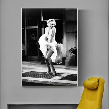 Garsusis Marilyn Monroe Juoda ir Balta Derliaus Drobės Tapybos Plakatai ir Spausdina Sienos Menas Nuotraukas Kambarį Namų Dekoro