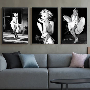 Garsusis Marilyn Monroe Juoda ir Balta Derliaus Drobės Tapybos Plakatai ir Spausdina Sienos Menas Nuotraukas Kambarį Namų Dekoro