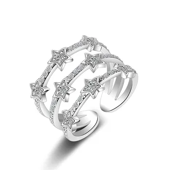 Skatinimo mados little star blizga kristalų moterų 925 sterlingas sidabro ponios pirštu, vestuviniai žiedai, papuošalai, dovana žiedas didmeninės