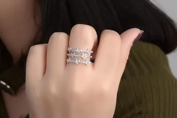 Skatinimo mados little star blizga kristalų moterų 925 sterlingas sidabro ponios pirštu, vestuviniai žiedai, papuošalai, dovana žiedas didmeninės