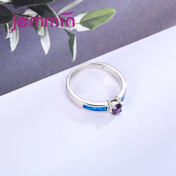 Stilingas Siauras Žiedas Stačiakampio Blue Opal Violetinė Crystal Žiedą, Suderinama Bijoux 925 Sterlingas Sidabro Vestuvių Papuošalai