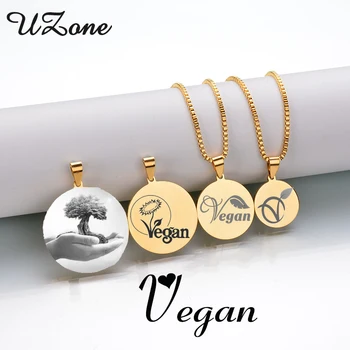 UZone Karšto Pardavimo Vegetaras Simbolis Karoliai Graviruoti Žodžius, Veganų Herbivore Pakabukas Karoliai Gyvenimo Būdo Dovanos