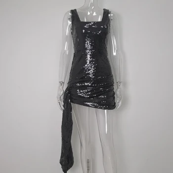 JillPeri Kvadratinių Kaklo Blizgučiais Elegantiškos Mini Suknelė Aukšto Juosmens Pusėje Puoštas Apranga Kalėdų Įžymybė Plisuotos Birthday Party Dress