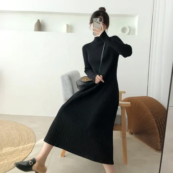 JXMYY 2020autumn ir žiemos naują atsitiktinis mados temperamentas pusę aukšto kaklo, žemiausią megztinis, sijonas vidutinio ilgio megzti suknelę moteris