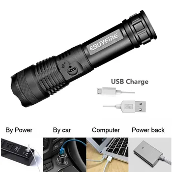 Priartinimas LED XHP50 USB Žibintuvėlis Įkraunamas žibintuvėlis Galingas AAA/ 18650/26650 baterija žibintuvėlis Reguliuojamas šviesos kempingas